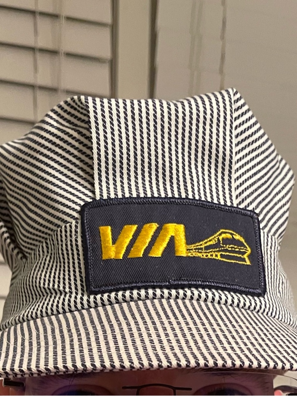 Vintage VIA Rail Canada Engineer Hat Striped Railroad Cap Snapback Victory Caps